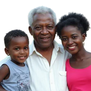 Ugandan grandfather with two granddaughters — potential CAPRI cell therapy beneficiaries.